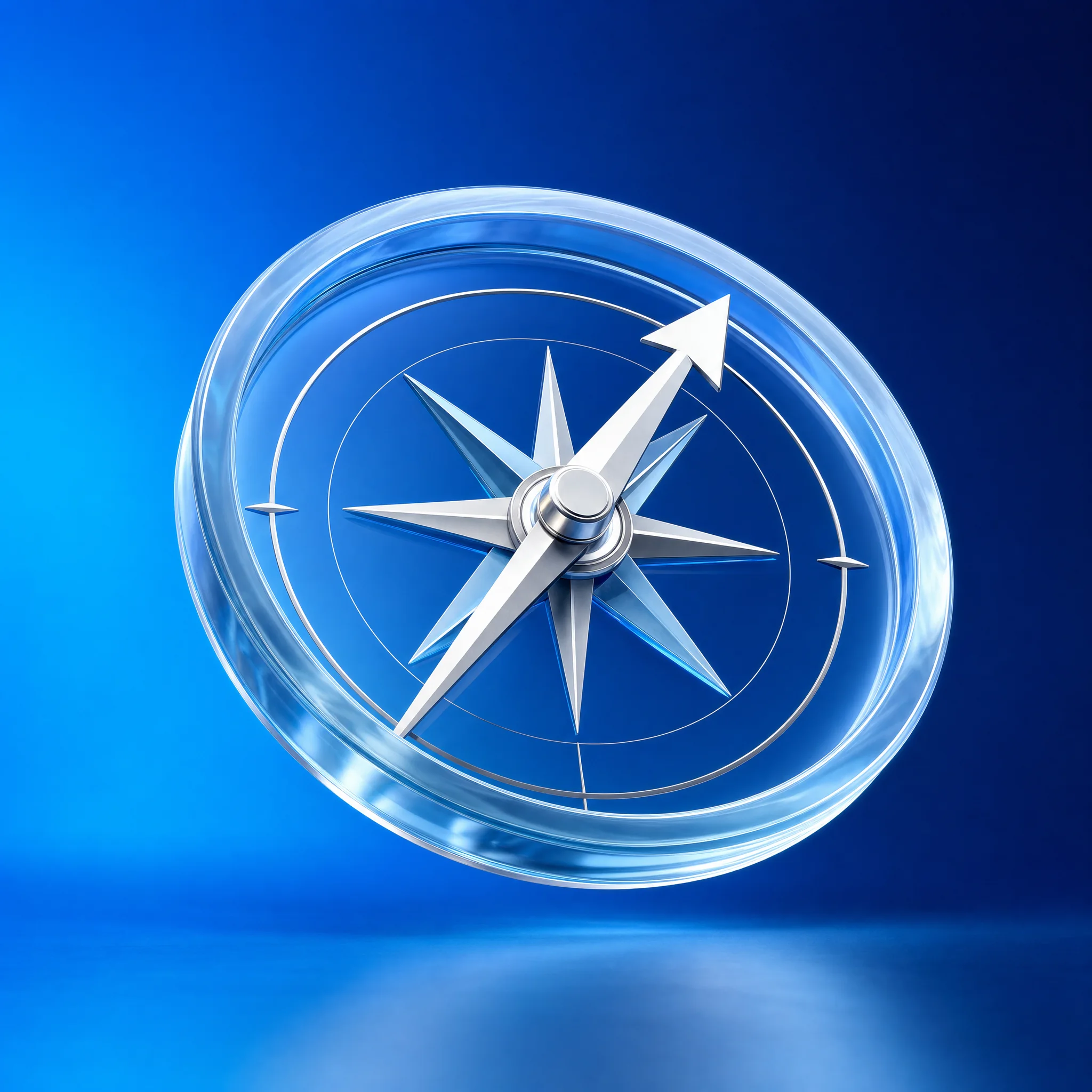 Blue glass compass representing business direction